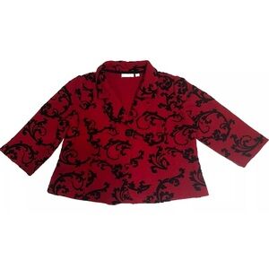 Vintage Coldwater Creek Petite Large Blazer Sweater red and black velvet Burnout